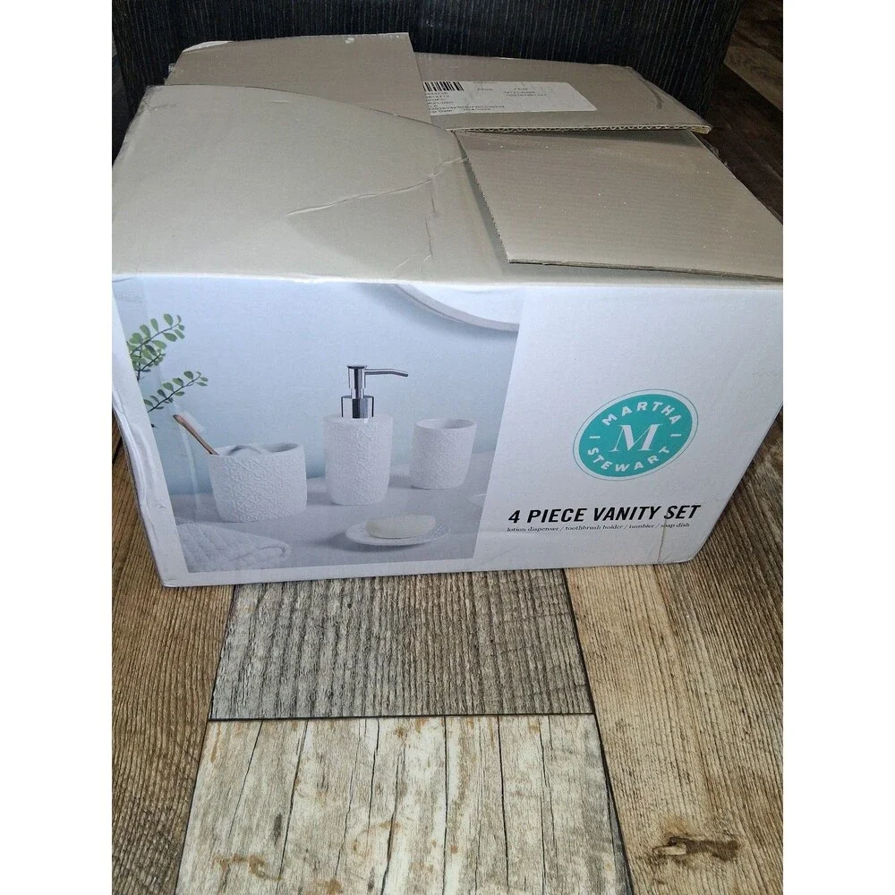 Martha Stewart Tara 4 Piece Ceramic Bathroom Vanity Set, White
